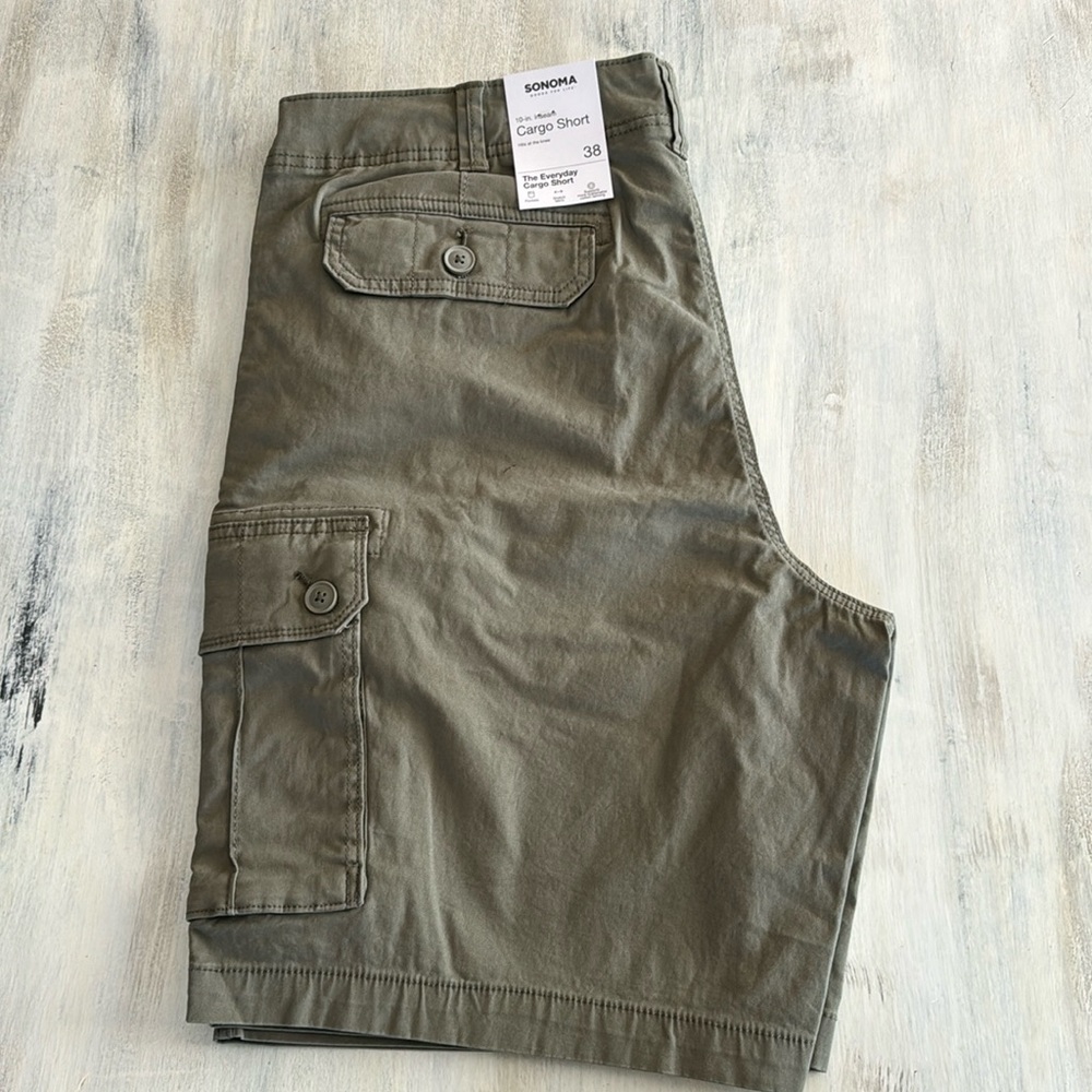 NWT Men’s Sonoma 10 inch Flex-wear Cargo Shorts Green Size 38